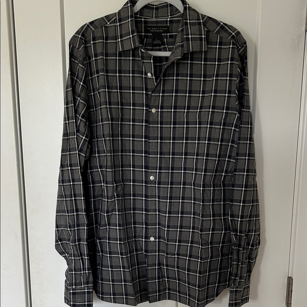 Bloomingdale's Black and White Plaid Men's Shirt